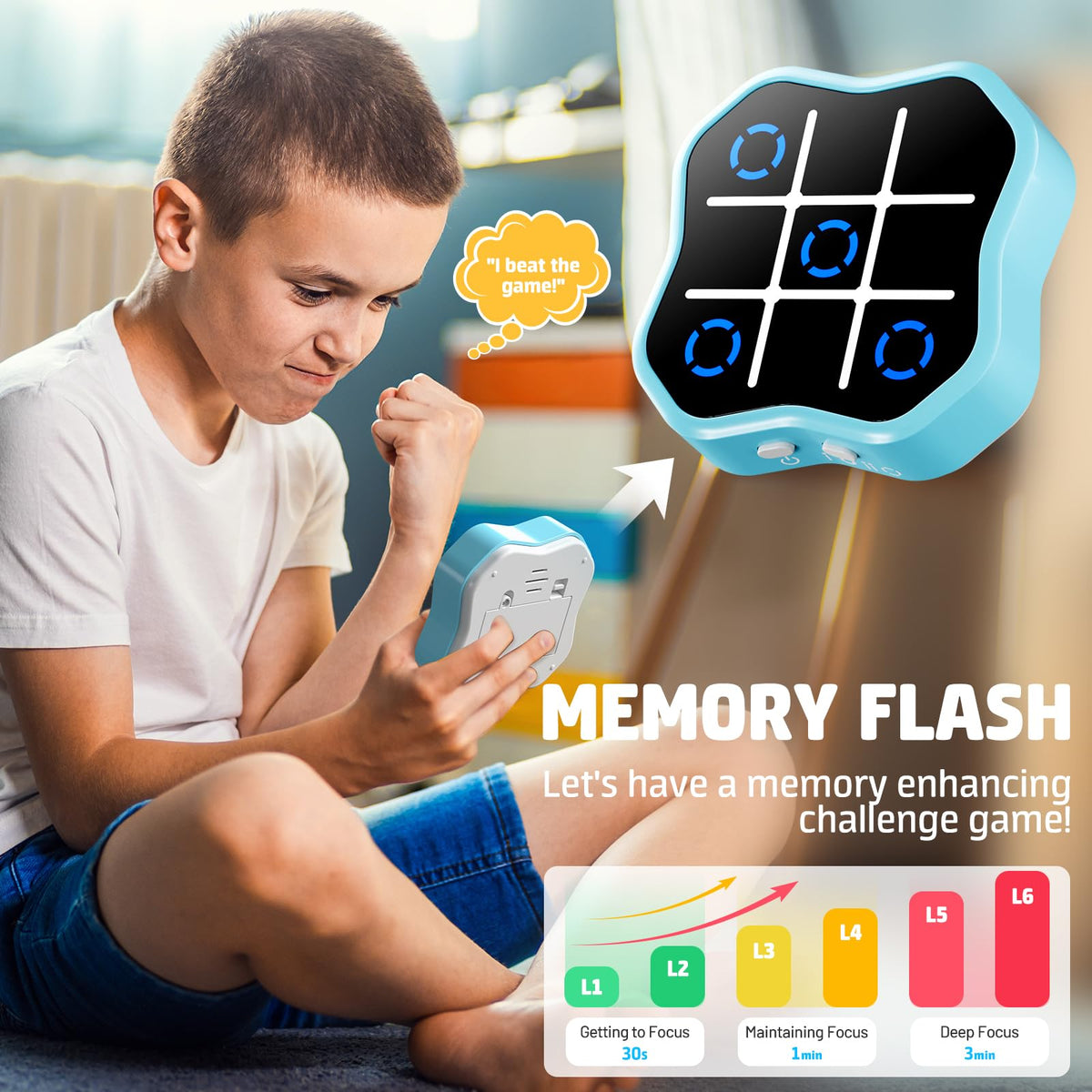 Memory Flash mode with blue circles challenges quick reactions