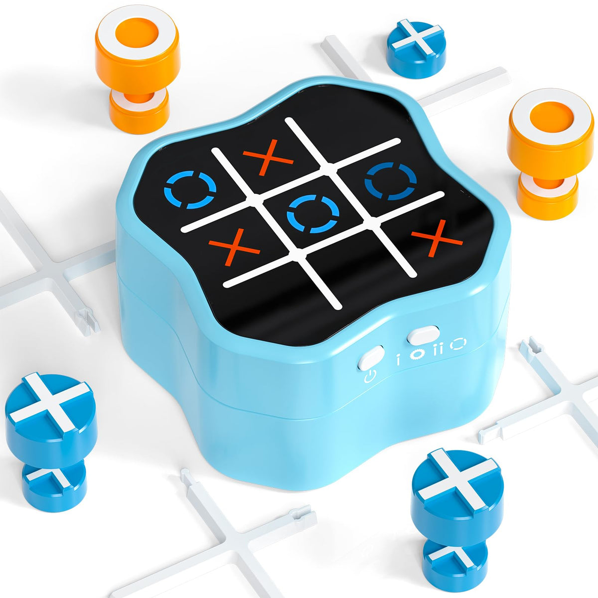 Freecat Tic Tac Toe 3-in-1 handheld console shown for on-the-go brain-teasers