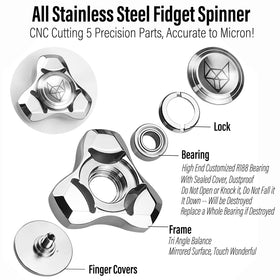 FREELOVE fox-inspired small spinner, one-point-five-inch diameter, fits comfortable in hand.