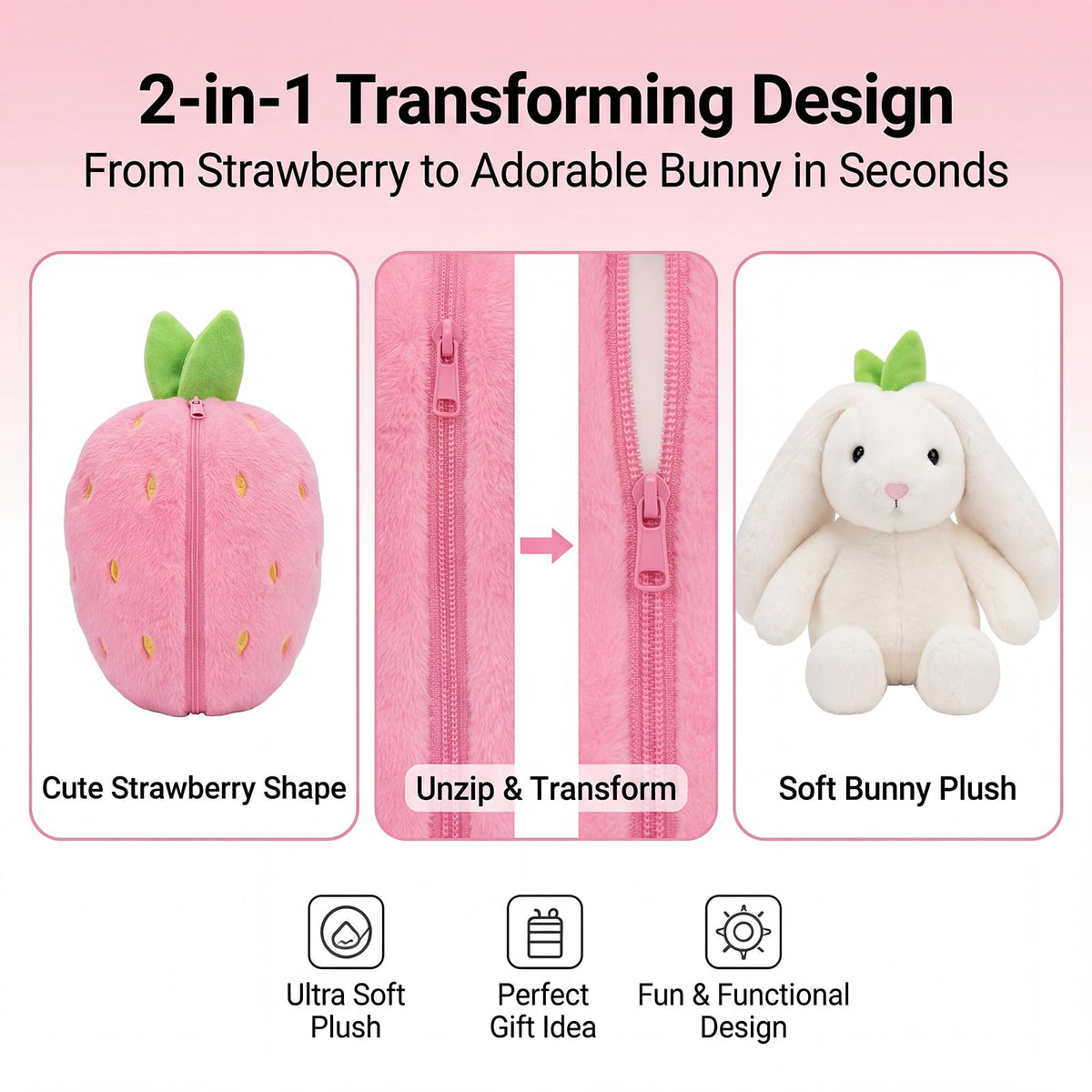 Freetoes bunny pillow function unfolds into a cozy pillow for relaxation.