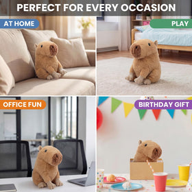 Freetoes farting capybara plush in a cozy hug scene for party pranks.