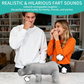 Freetoes Farting Hippo Plush play-time scene, versatile prank toy.