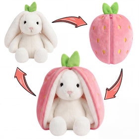 Freetoes strawberry bunny plush front view - soft, cuddly comfort for kids.