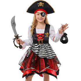 Frekuyrt girl pirate costume dress in red and black for imaginative play and dress-up.