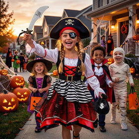Frekuyrt pirate dress with stretchy waist for easy self-dressing by kids.