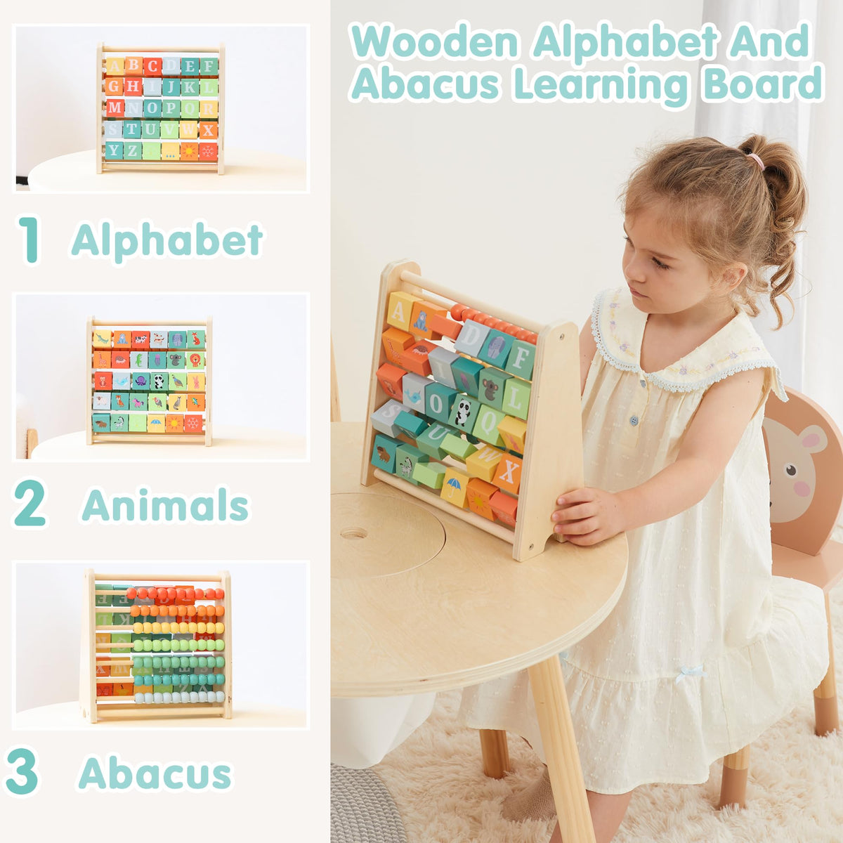 FReniland alphabet-animal tiles close-up illustrating A-Z letters and animal motifs