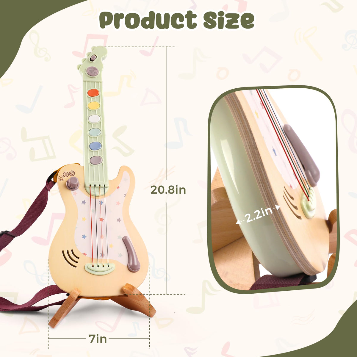 FReniland Electric Guitar Toy pressable-buttons enable diverse tones for creative play.