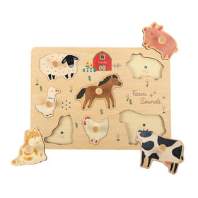 FReniland Farm Sound Puzzle board shows durable wooden construction for toddler play.