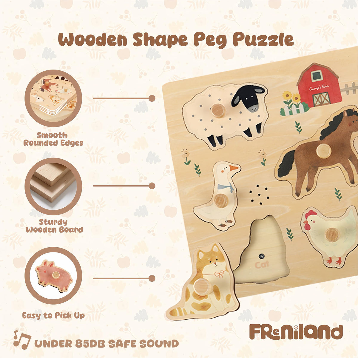 FReniland Farm Sound Puzzle piece ready for placement to build fine motor skills.