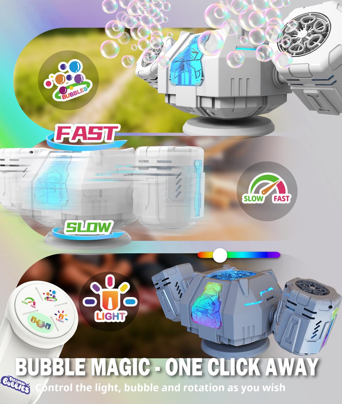 Large 420ml tank keeps bubbles flowing through long gatherings.