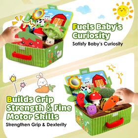 FREYBLI Sensory Garden carrot toy supports reaching and motor skill development.