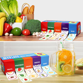 Frienda food group stickers display aiding interactive learning and categorization.