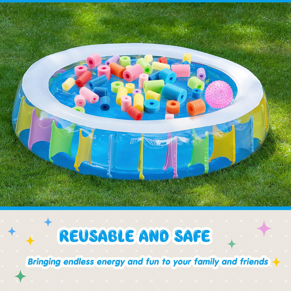 Frienda pool noodles busy play setup supports colorful games and pool party moments.