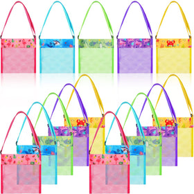Frienda seashell bags in multiple colors, ideal for organizing kids' beach toys