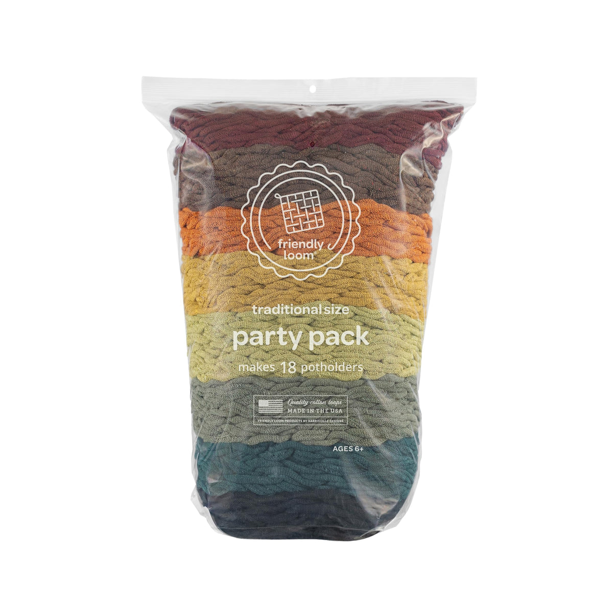 Friendly Loom earthtone weaving loops for 7-inch potholder loom, ideal for creating colorful, durable potholders.