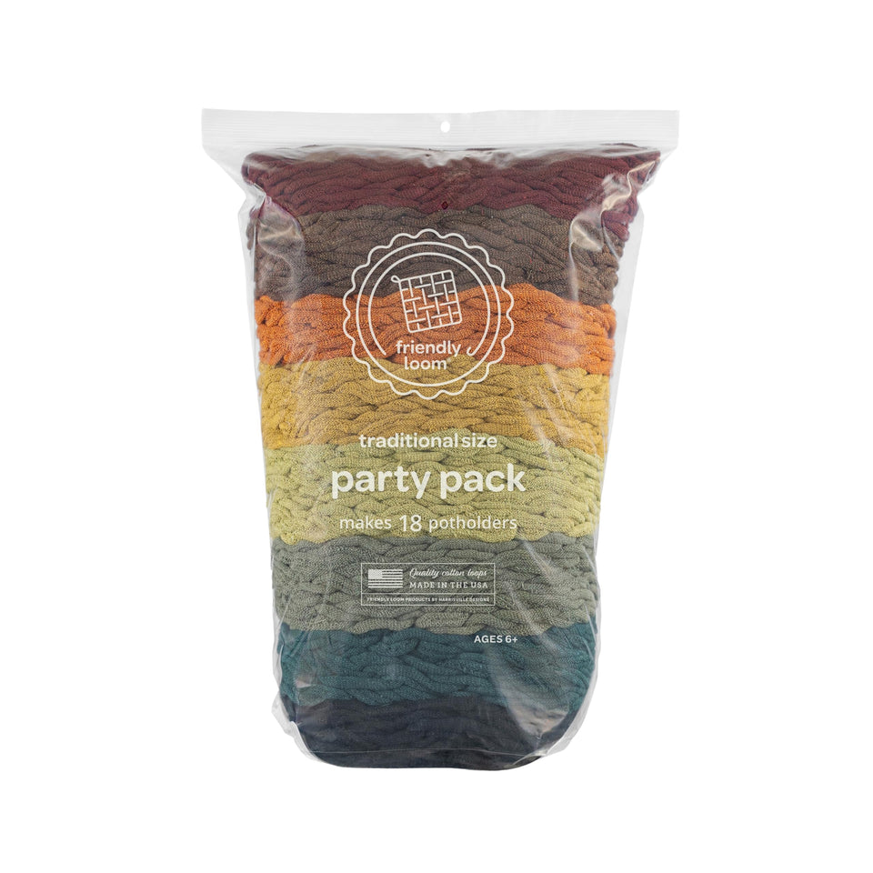 Friendly Loom earthtone weaving loops for 7-inch potholder loom, ideal for creating colorful, durable potholders.
