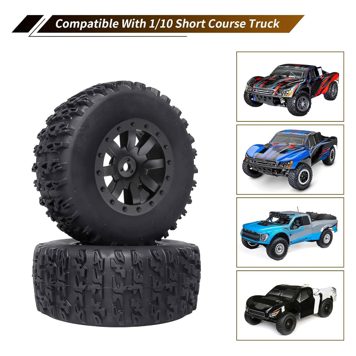 FriHobby SCT rubber tires offer strong traction on sand, dirt, and grass.