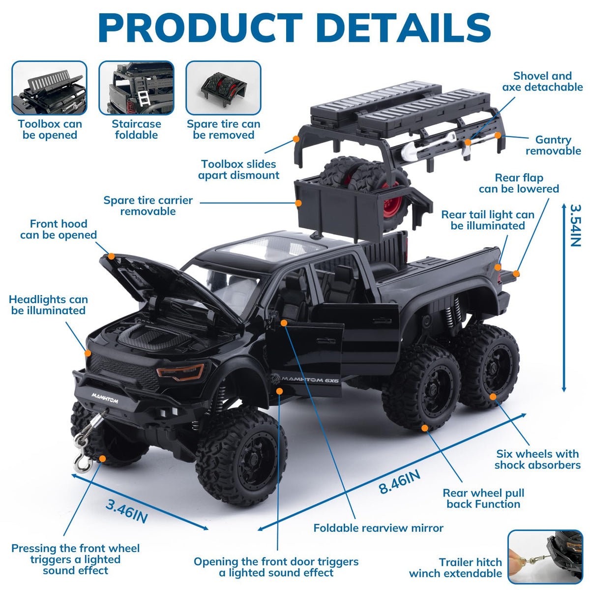 FRJV diecast pickup truck with doors open for interactive play