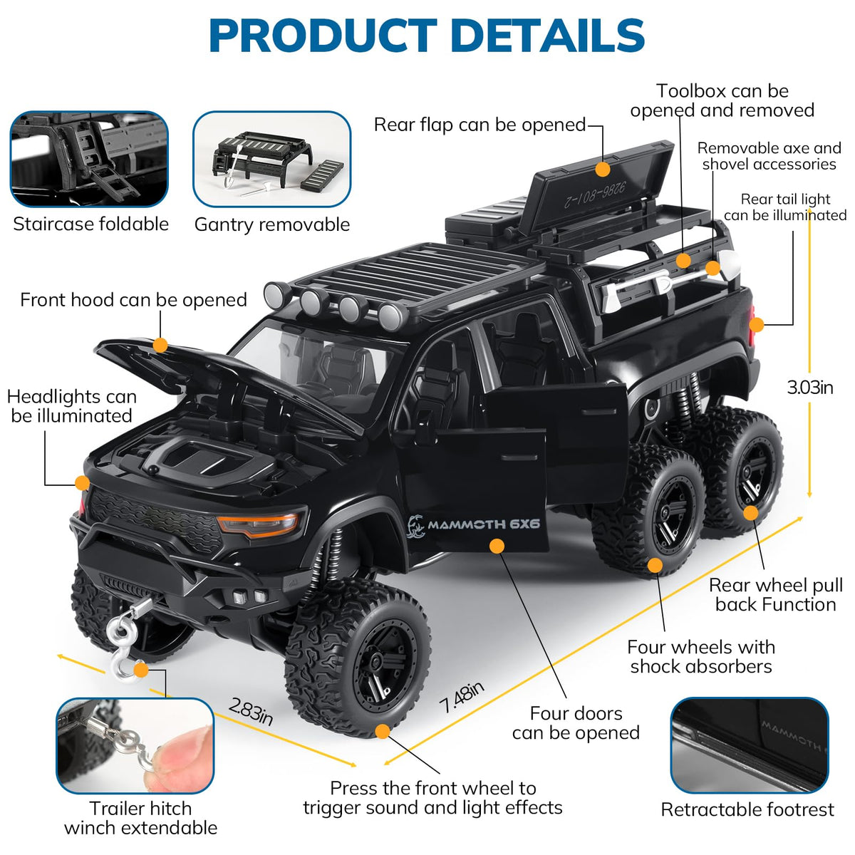 FRJV Mammoth 1/32 diecast truck side view with detailed design for play