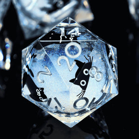 Froggod Liquid Core Cat DND dice set with vibrant resin cat design for D&D sessions.