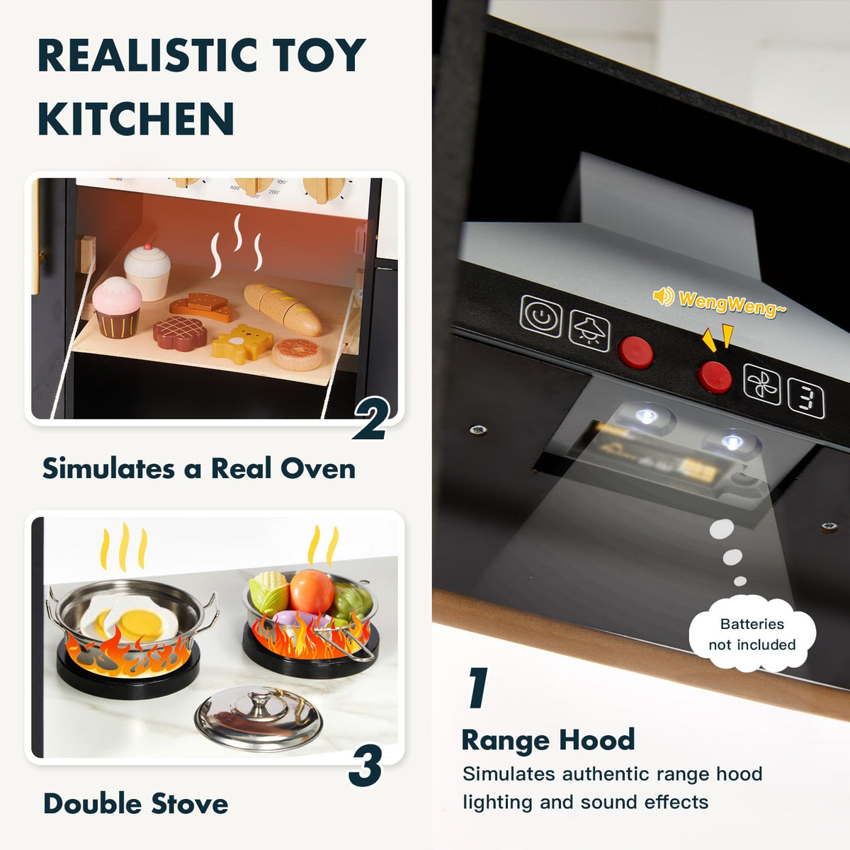 Frogprin Play Kitchen large refrigerator stores pretend groceries and play food.