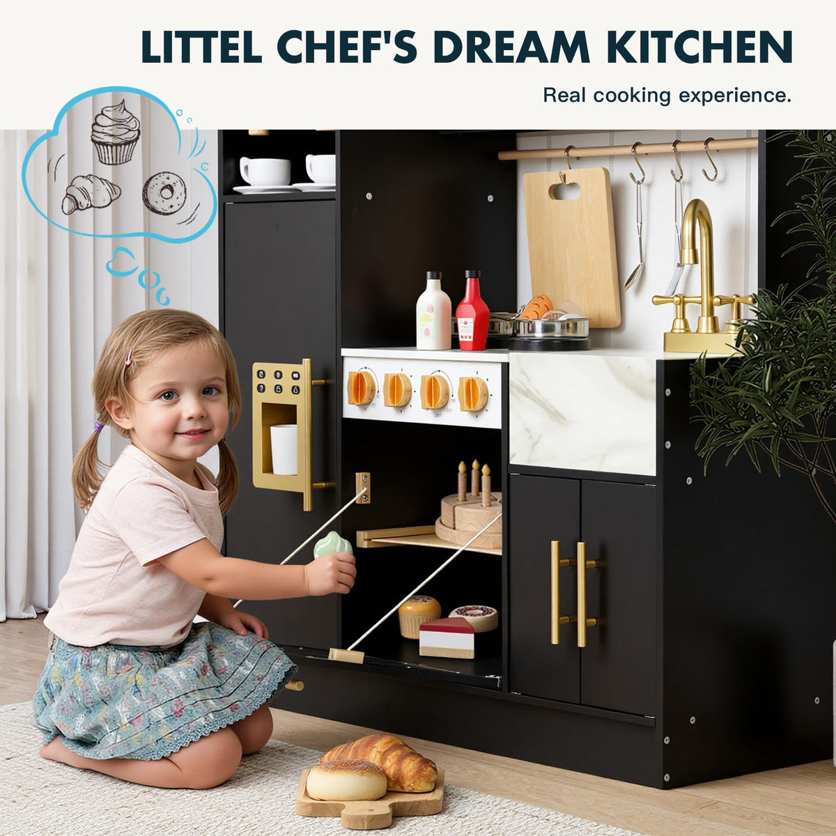 Frogprin Play Kitchen sink and faucet improve dishwashing pretend-play.