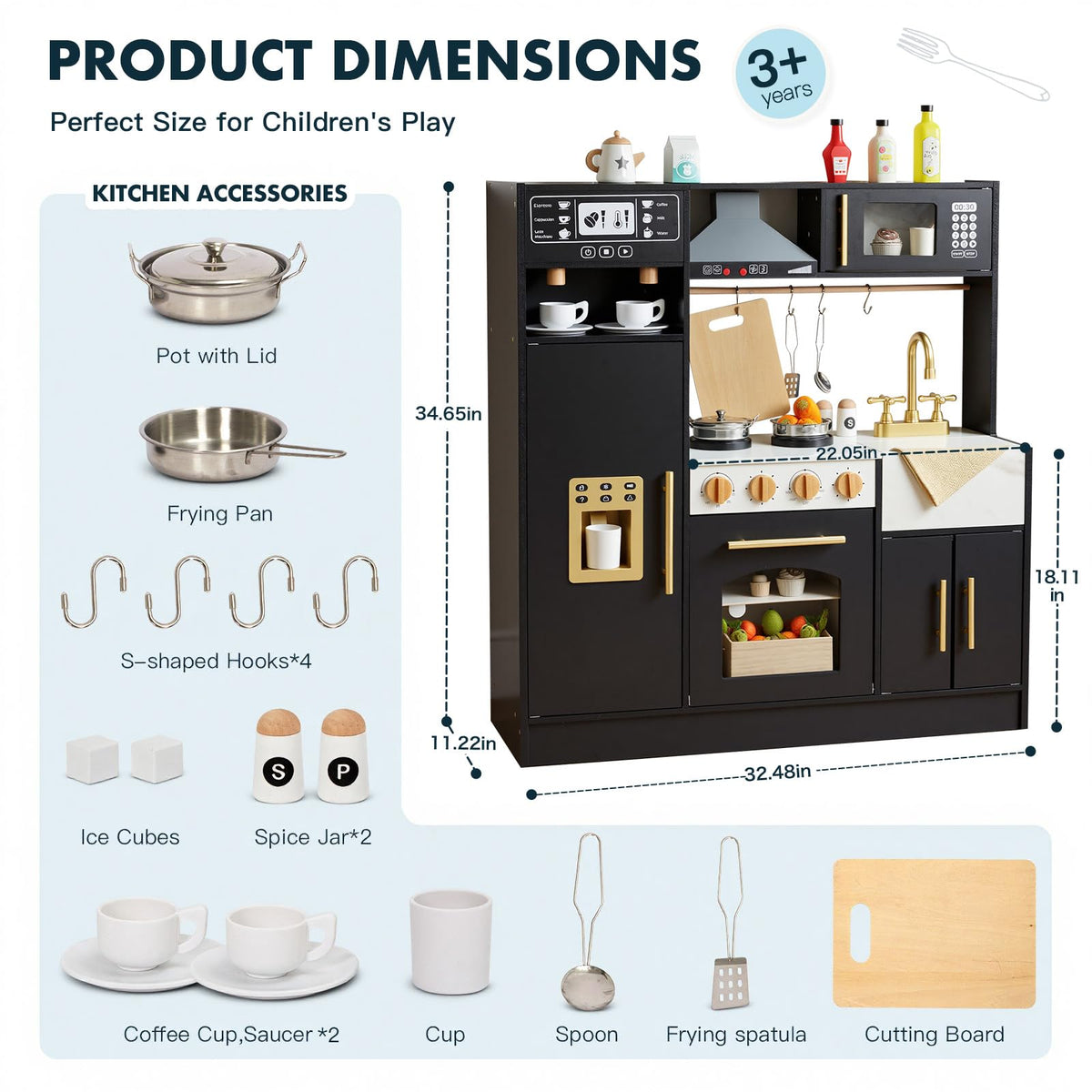 Frogprin Play Kitchen spacious layout accommodates multiple kids for collaborative play.