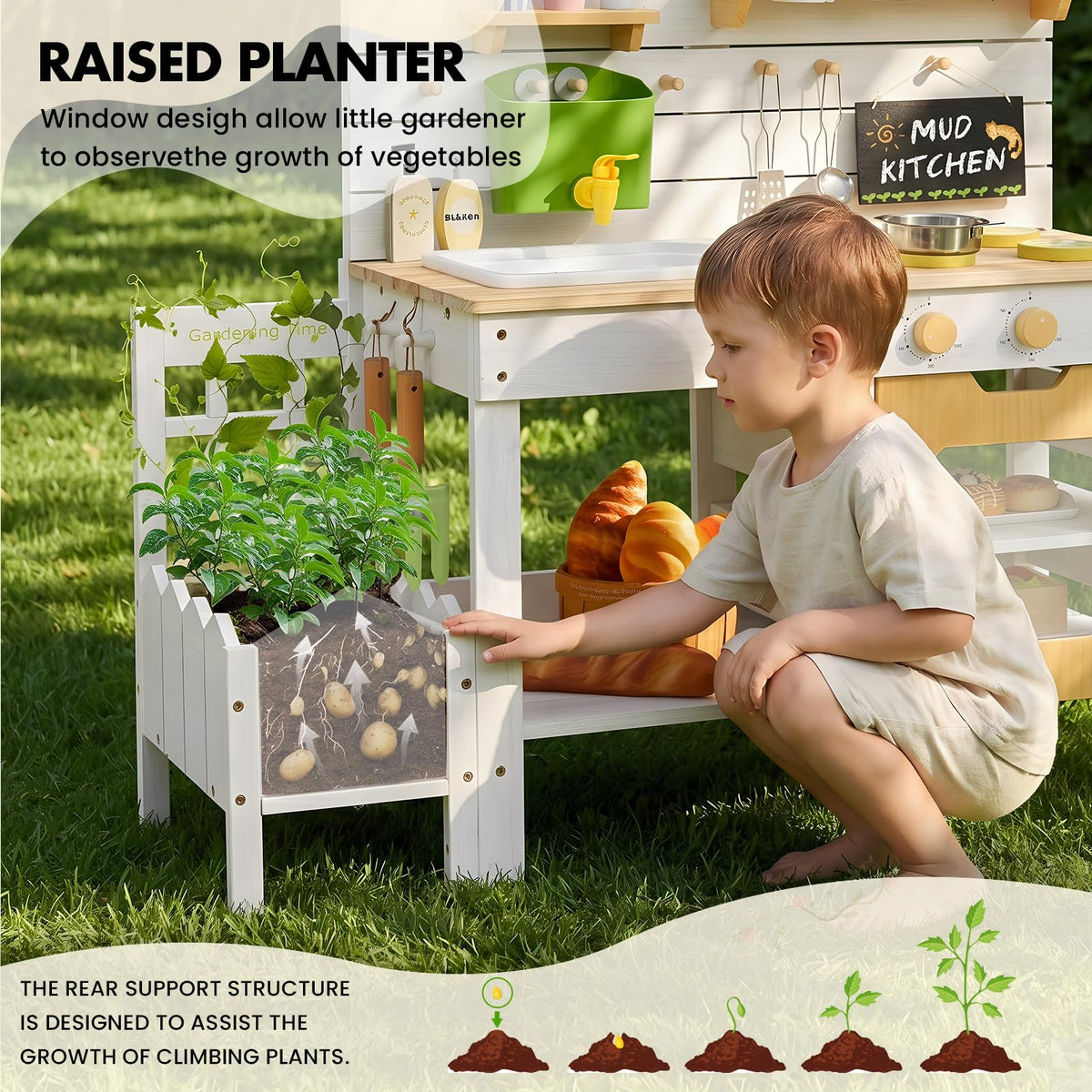 Frogprin Trellis backdrop supports vines for a mini garden exploration.