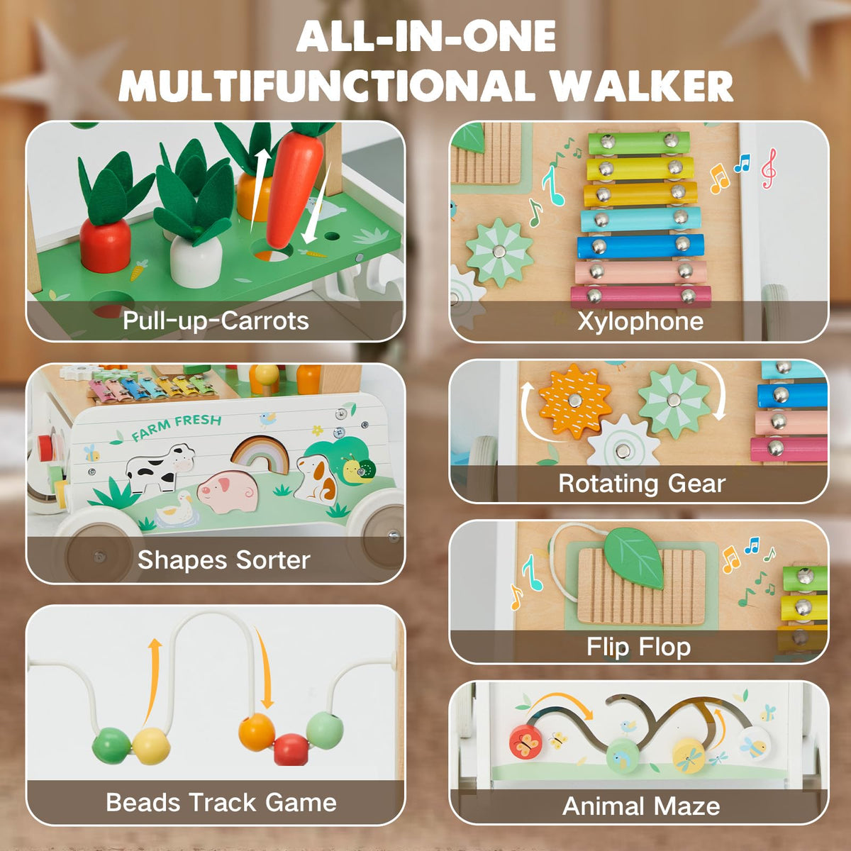 Frogprin carrot harvest feature invites hands-on play while walking.