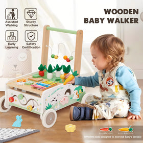 Frogprin shapes sorter promotes cognitive and motor skills during push play.