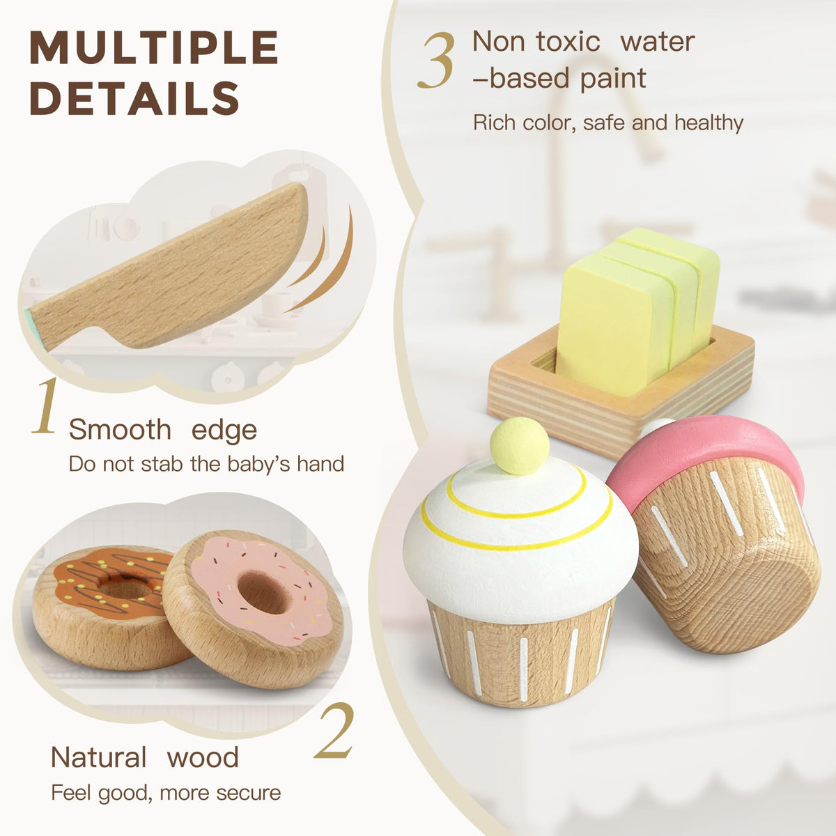 Frogprin wooden bakery cupcakes inspire colorful dessert chats and role-play.