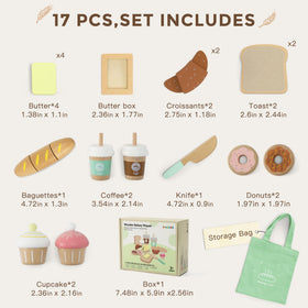 Frogprin wooden bakery shopping bag keeps pretend purchases organized.