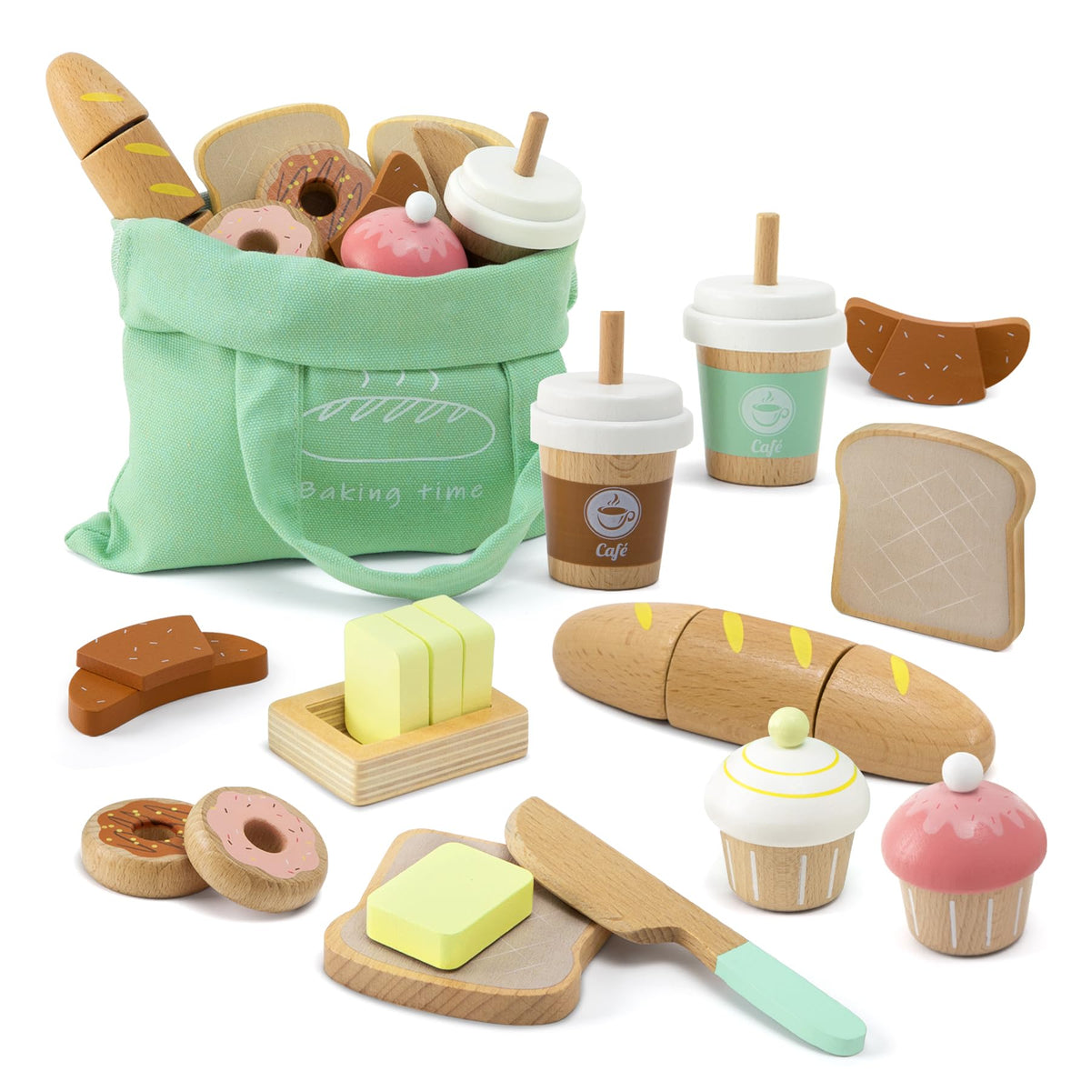 Frogprin wooden bakery toasts invite creative pretend breakfast play.