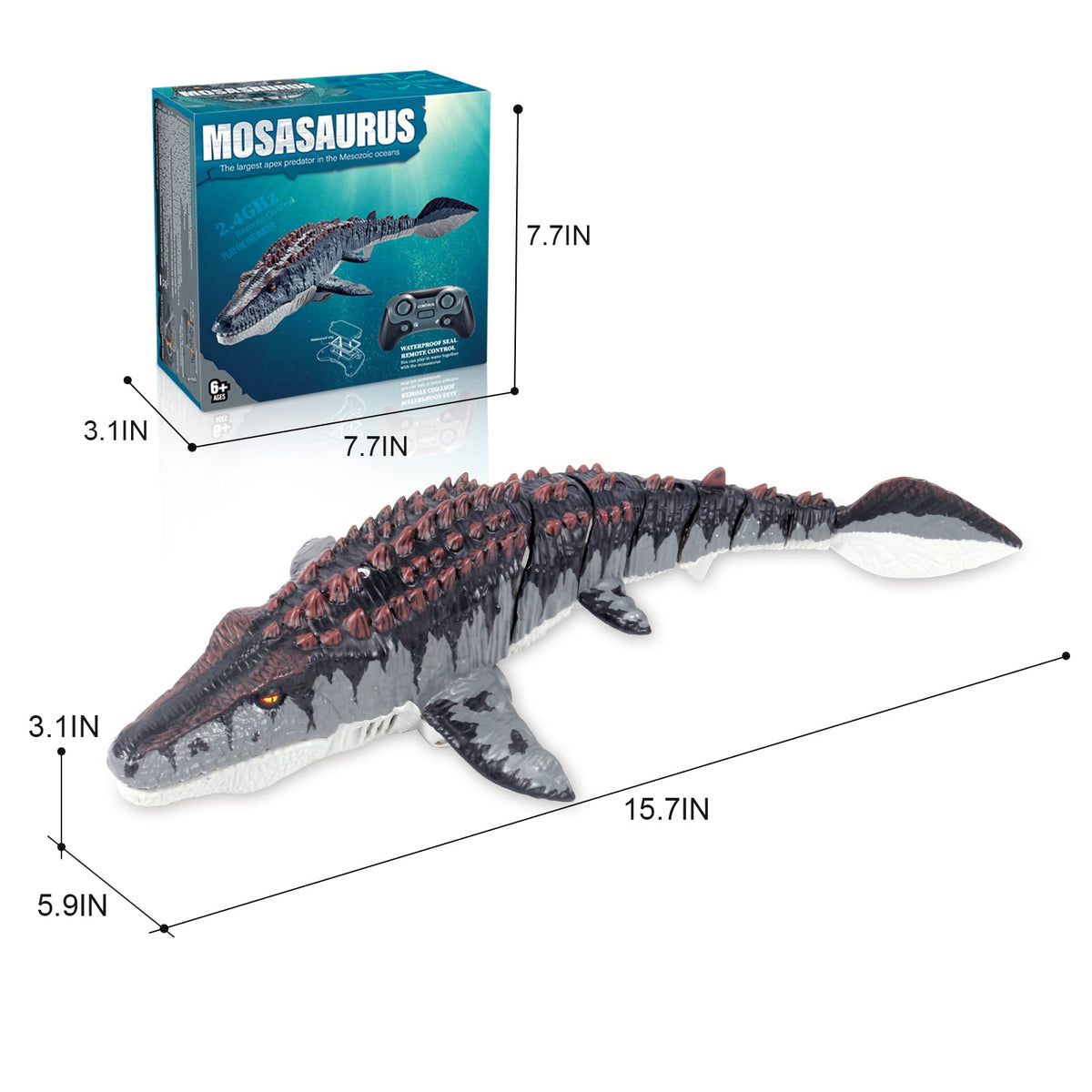 fromeasy Mosasaurus RC dinosaur toy flexible tail joints for smooth turns