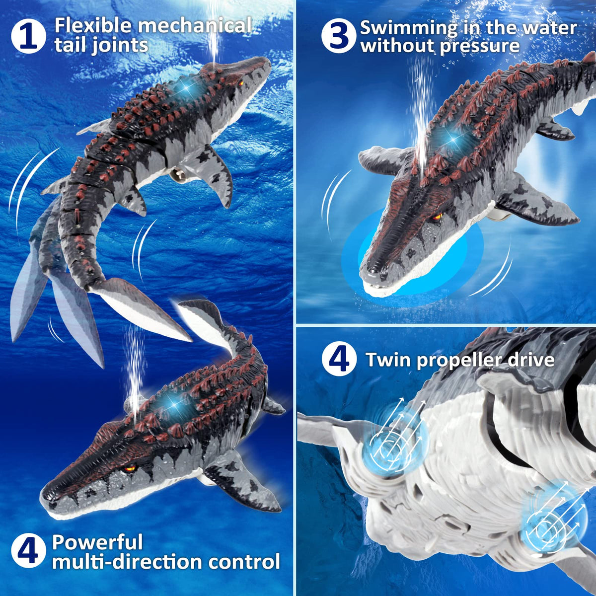 fromeasy Mosasaurus RC dinosaur toy LED light for nighttime fun