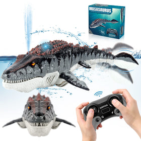 fromeasy Mosasaurus RC dinosaur toy in pool offering engaging water play