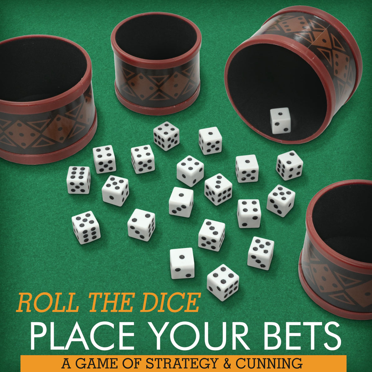Liar's Dice 20 dice set ready for 2 to 4 players around the table