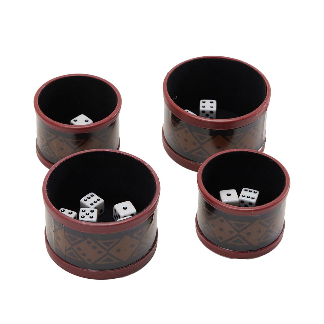 Liar's Dice shaker cups arranged for play and easy handling