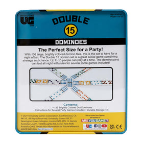 Front Porch Classics portable storage tin keeps dominoes organized for on-the-go fun.
