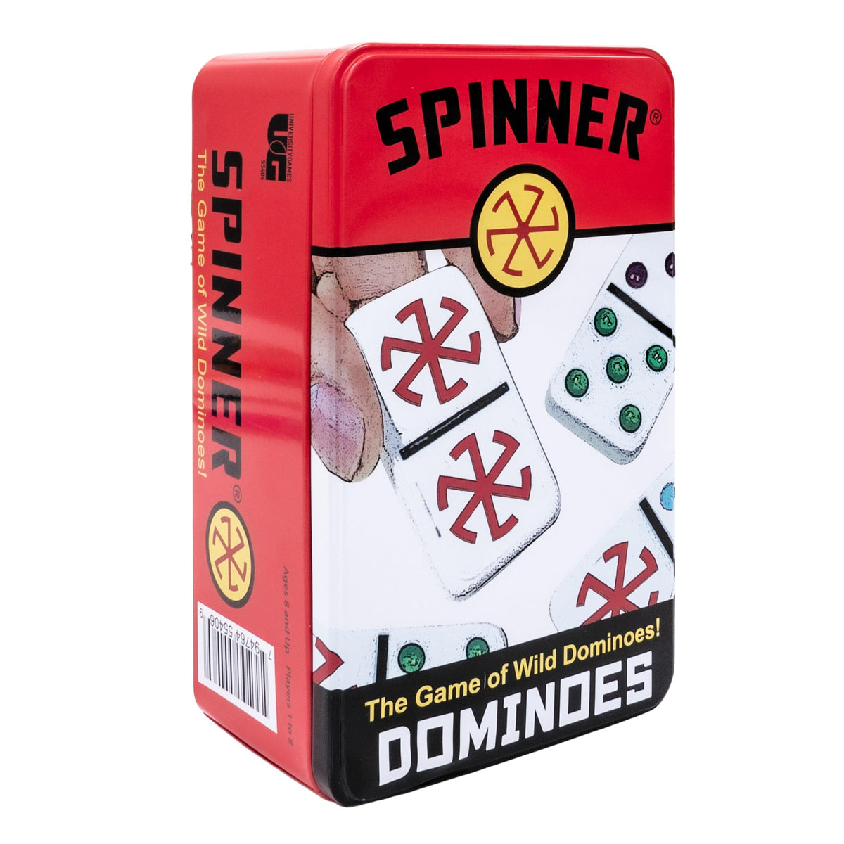 Front Porch Classics spinner colored dot dominoes tin for portable family gaming