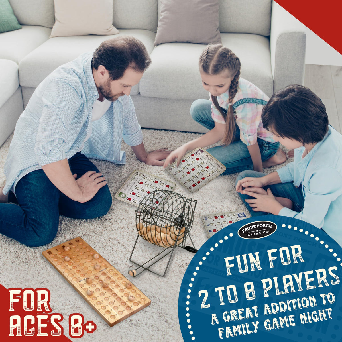 Front Porch Classics State Fair Bingo solid wood board provides a sturdy play surface and heritage feel