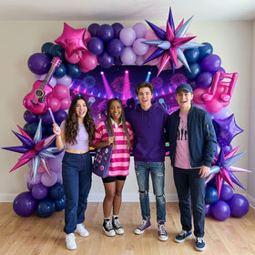 Froufing K-Pop backdrop balloons help set a vibrant photo backdrop.