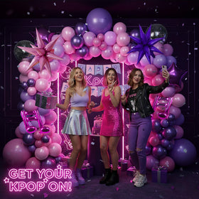 Froufing K-Pop balloon arch pink-purple close-up highlights vibrant color for photos