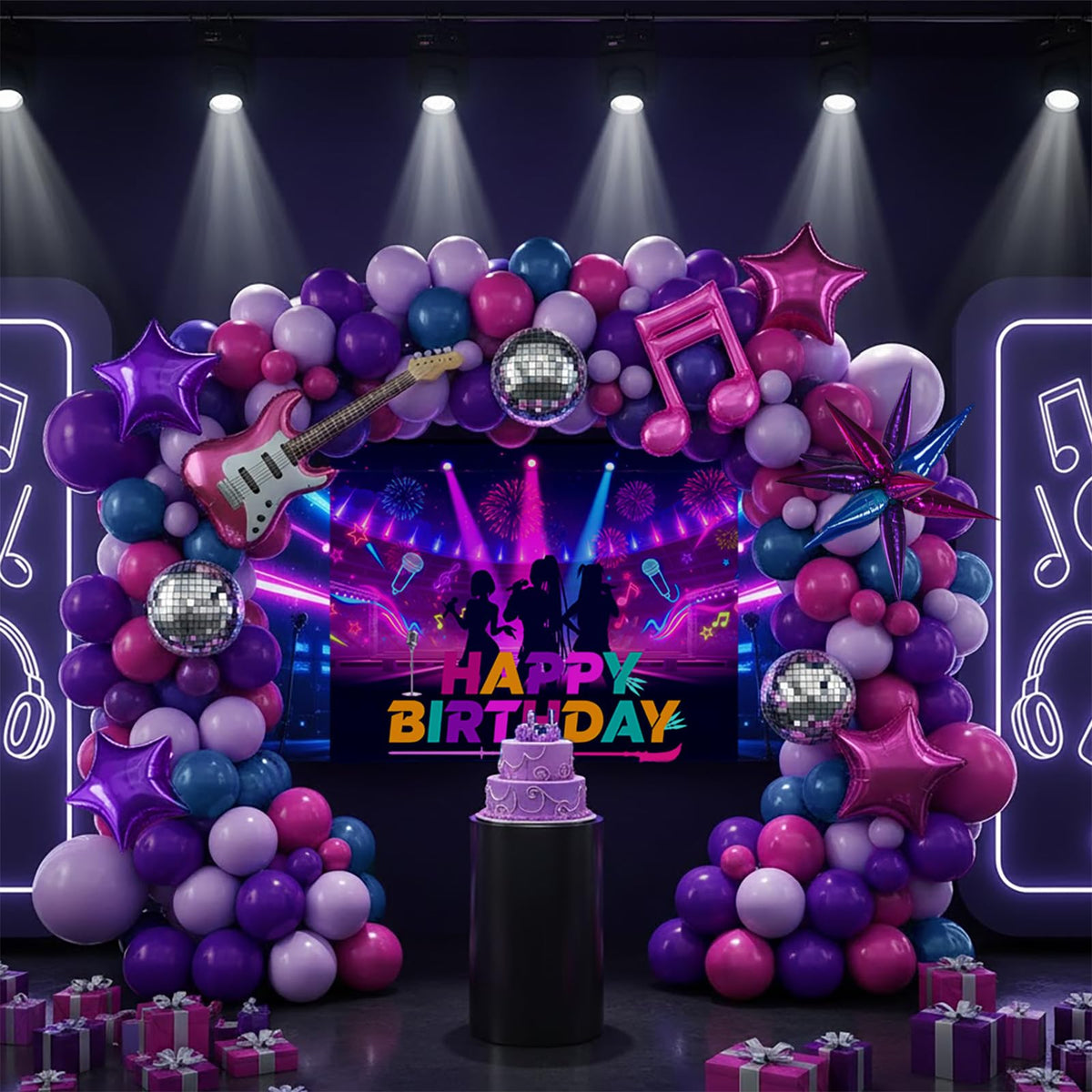 Froufing K-Pop foil star balloons enhance glam and create a striking stage-like backdrop.