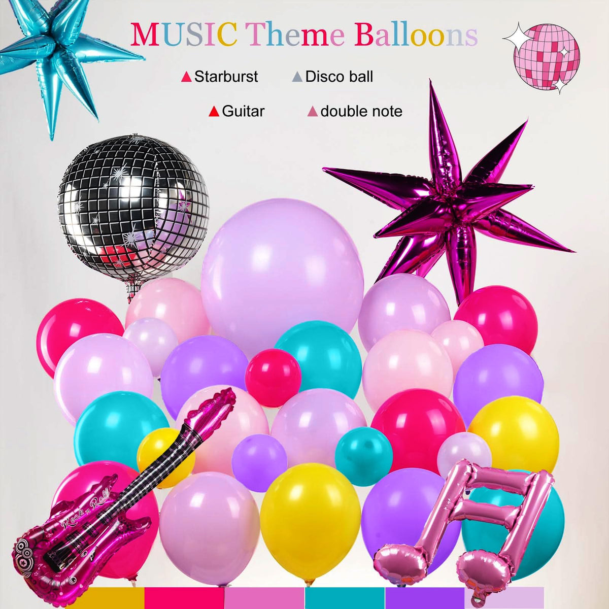 Froufing guitar note balloons infuse music-themed fun into celebrations