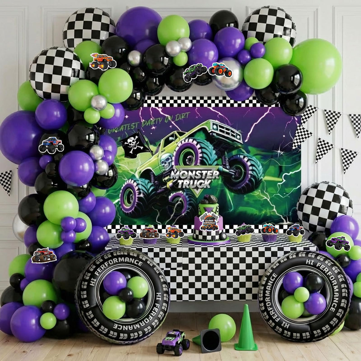 Froufing monster truck banner-arch kit for a bold, color-rich centerpiece.