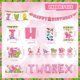 FrozzlyFun pink dinosaur tablecloth brightens the buffet and cake area