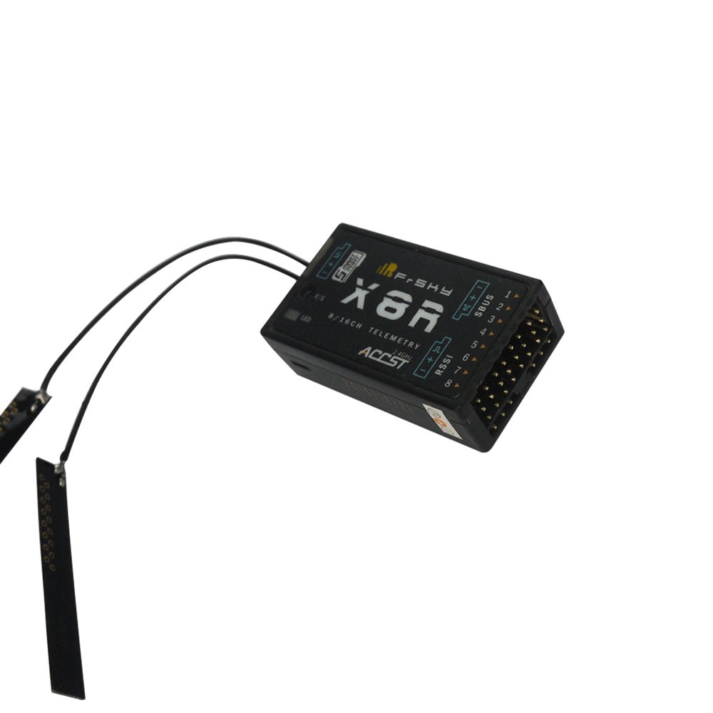 FrSky X8R SBUS port connection ready for expanded channel configuration.