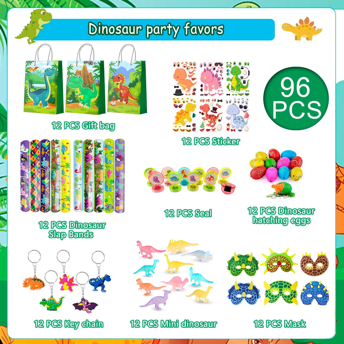 Fruitful Jewelry dinosaur goodie bags – colorful loot bags for kids party favors.