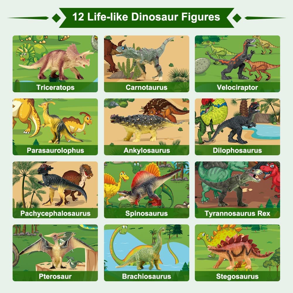 FRUSE 12 realistic dinosaur figures great for educational pretend play.